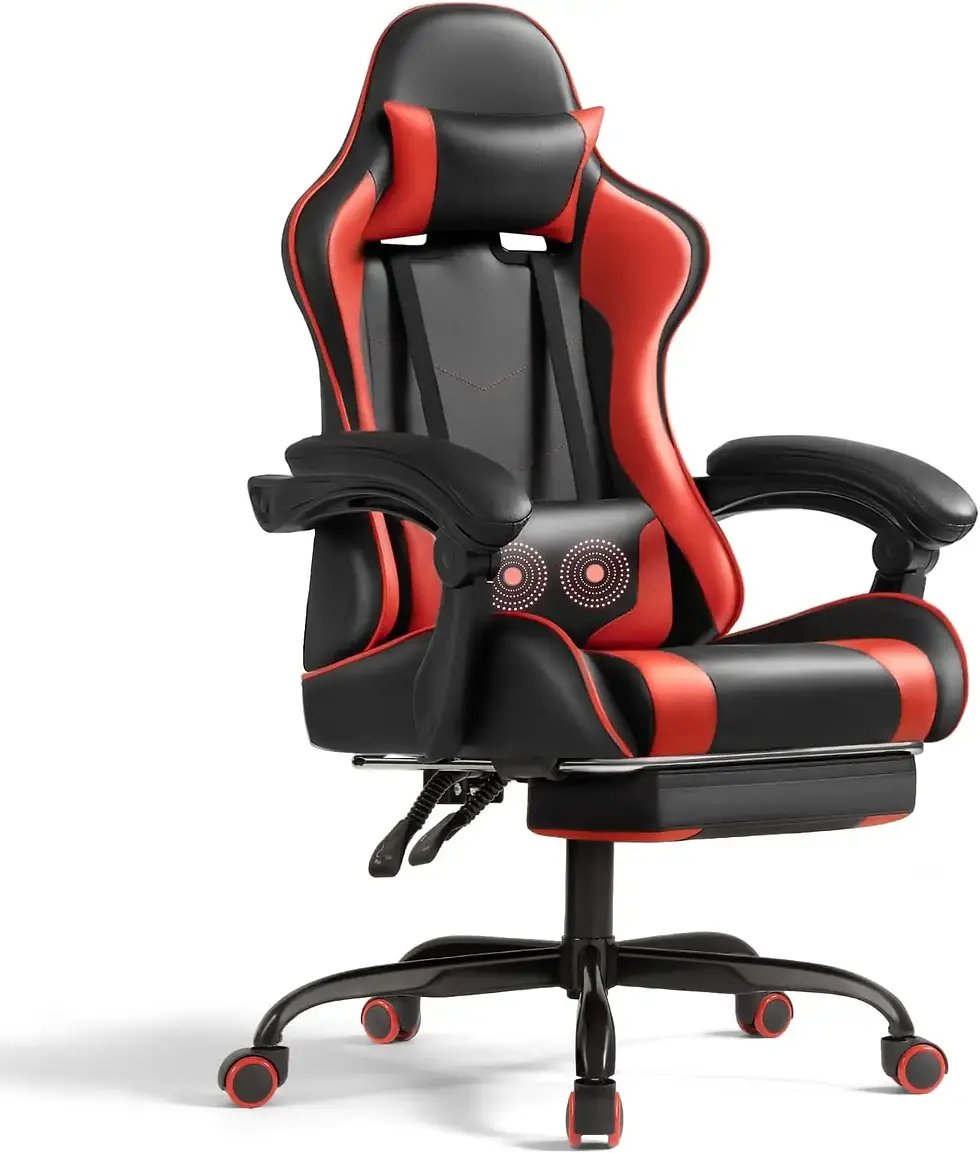 Thumbnail: Gaming Chair with Footrest and Massage Lumbar Support with 360°Swivel 