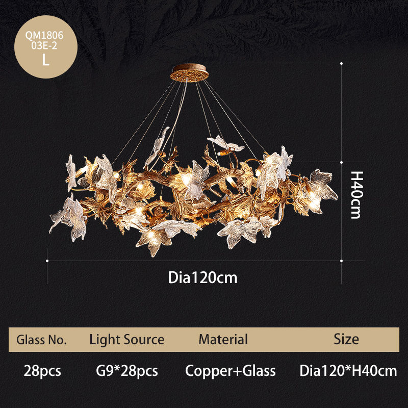 Miniatura: Creative Maple Leaves Chandelier Living Room Villa Hall Bedroom Copper Handmade
