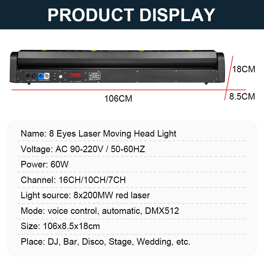 Miniatura: 8 Eyes Moving Head Laser Lights RGB Disco Lighting Wedding Dj Stage Equipment