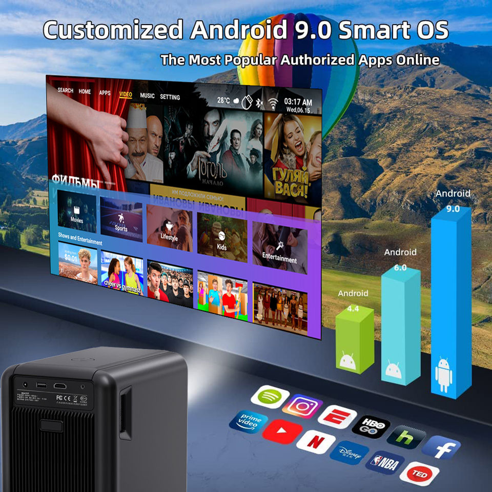 Miniatura: Projector 4K Android 5G WiFi Auto Focus Portable 3D Smart Video Home Theater 