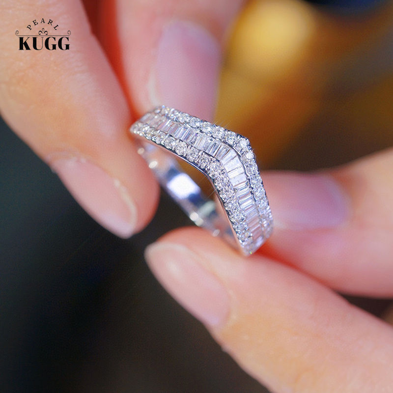 Thumbnail: 18K White Gold Rings Fashion V- Shaped Design 0.65carat Real Natural Diamond 