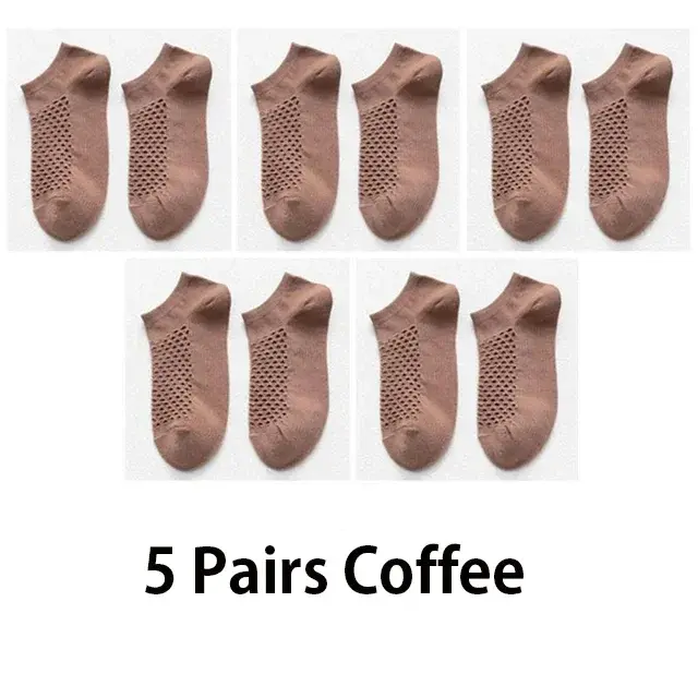 Thumbnail: 5 Pairs Men Short Socks Summer Breathable Mesh Fashion Ankle Socks 