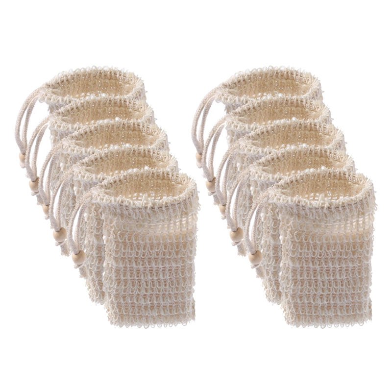 الصورة المصغرة: 10pcs Soap Bag Natural Sisal Soap Saver Bag Pouch Mesh Net Exfoliating