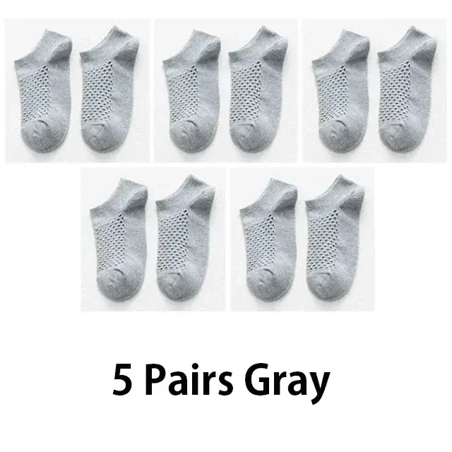 Thumbnail: 5 Pairs Men Short Socks Summer Breathable Mesh Fashion Ankle Socks 