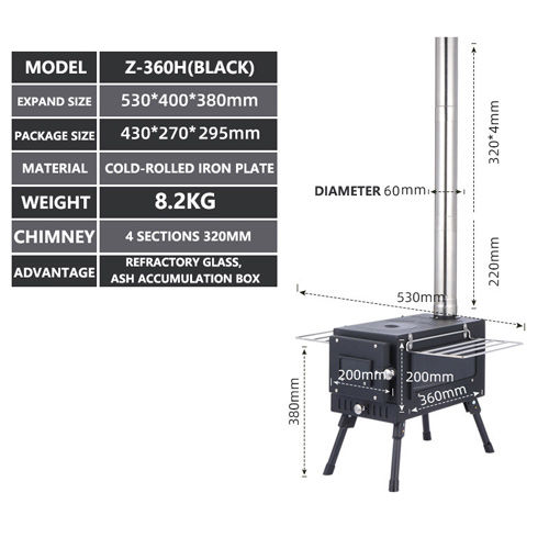 Thumbnail: Outdoor Camping Wood Stove Portable Stainless Steel Firewood Stove Tent Keep War