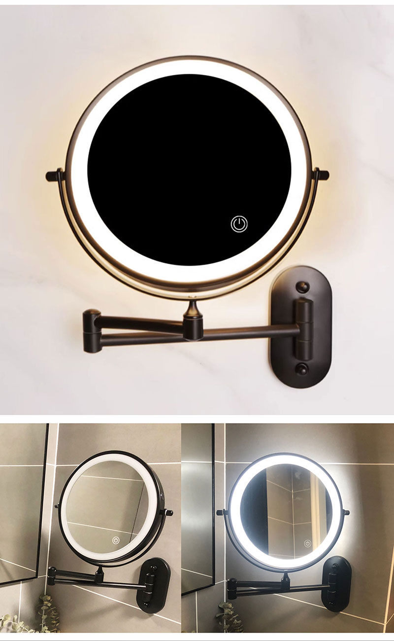 Thumbnail: Makeup Mirror Black/Chrome Magnifying Double Side Battery Powered Bathroom 