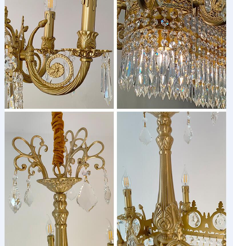 ภาพขนาดย่อ: Copper Pendant Lamp Solid Brass Crystal Chandelier Candle Style Lighting