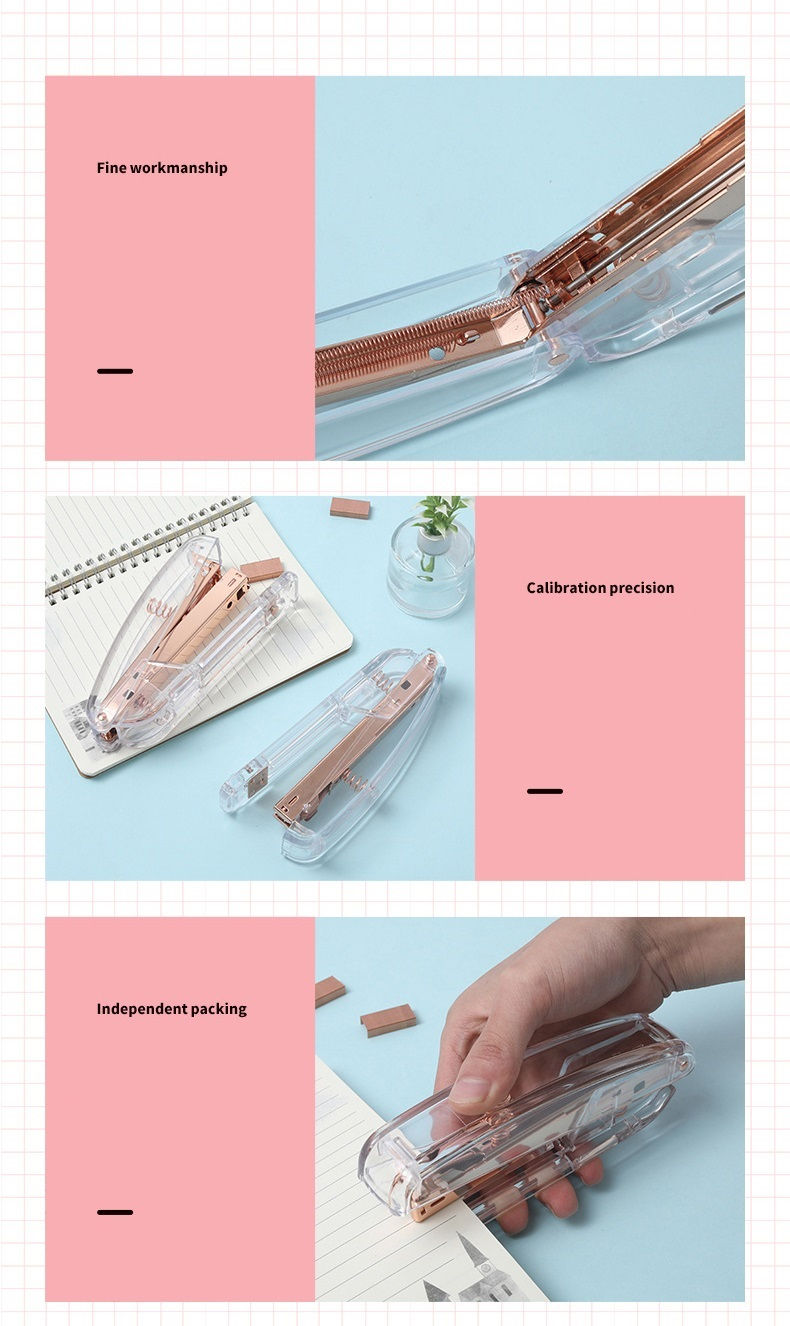 Thumbnail: Rose Gold Color Stapler Set Acrylic Transparent Design Binder School Supplies 