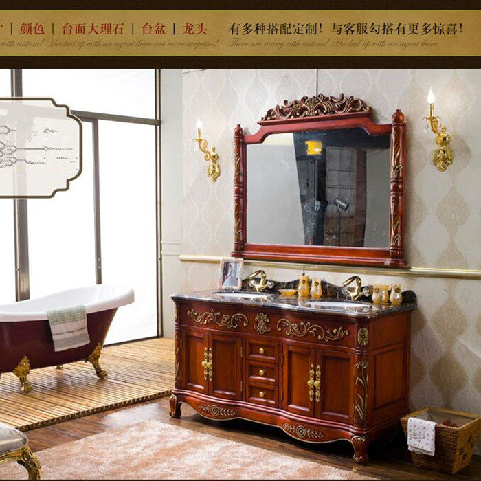 Thumbnail: Customized European-Style Bathroom Cabinet Oak Solid Wood Hand Painted Washstand