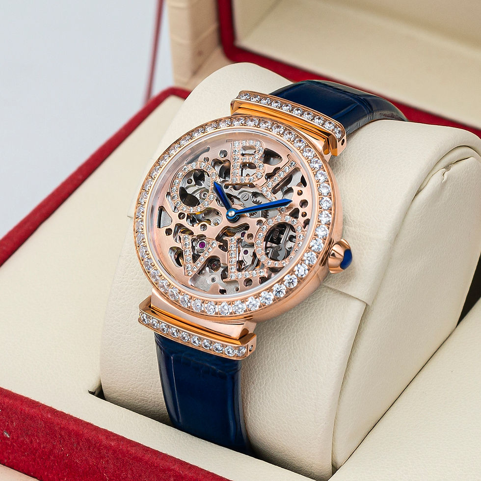 섬네일: OBLVLO Luxury Women Watch Steel Case Blue Calf Leather Strap Sapphire Dial 