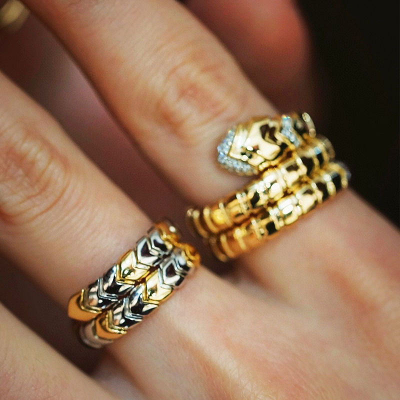 الصورة المصغرة: 18K Yellow Gold Real Diamonds Open Snake Ring