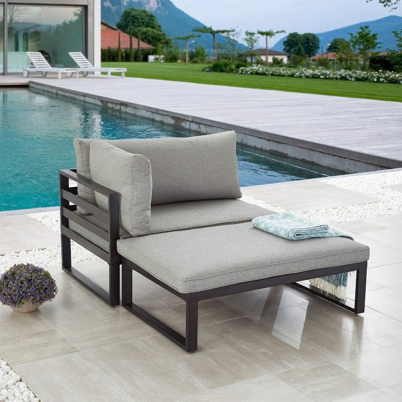 Outdoor Sectional Furniture Patio Steel Corner Sofa Cushion 2 Piece Set Grey