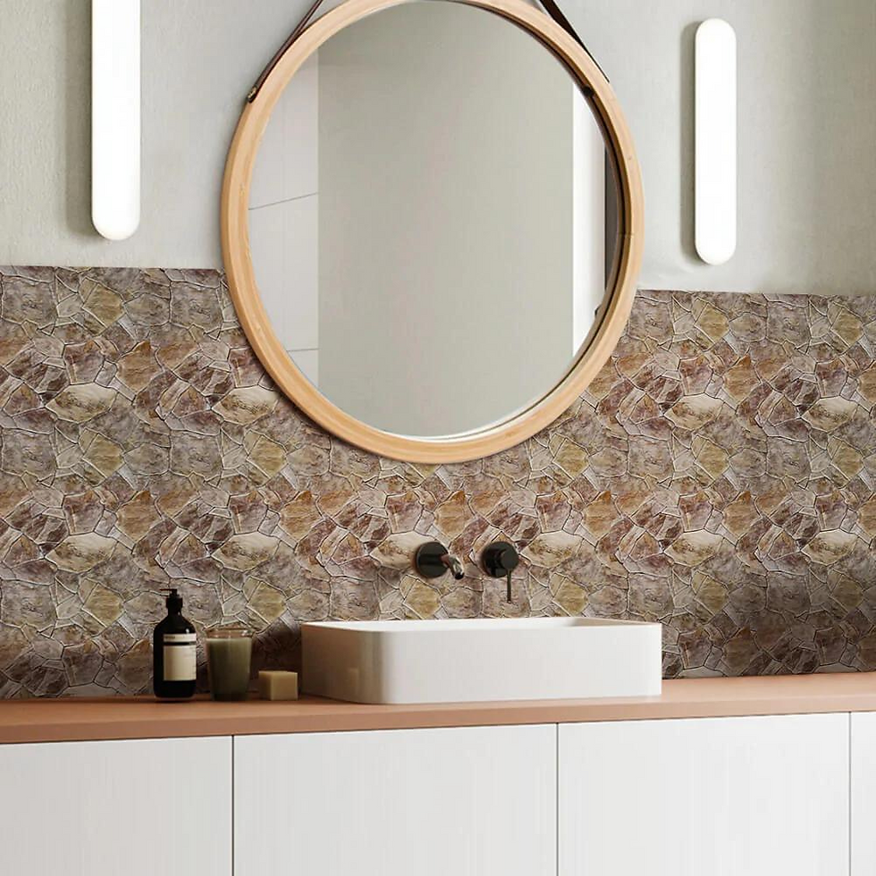 Thumbnail: 3D Tile Sticker Self-adhesive Faux Stone Wall Panel Peel and Stick Kitchen 