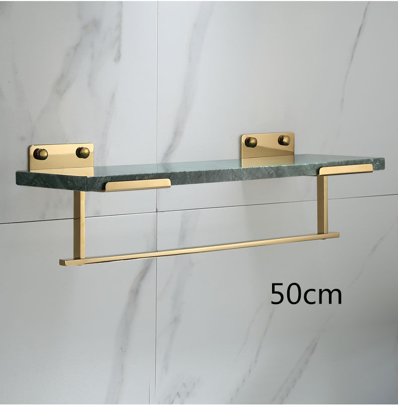 Thumbnail: Bathroom Shelf with Towel Bar White Marble Gold Shampoo Holder Brass Storage