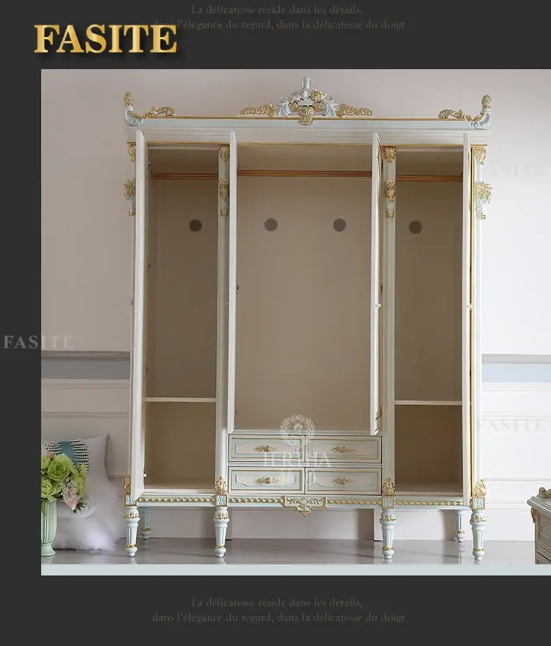 Thumbnail: Solid wood painted wardrobe European style villa bedroom, carved cabinet