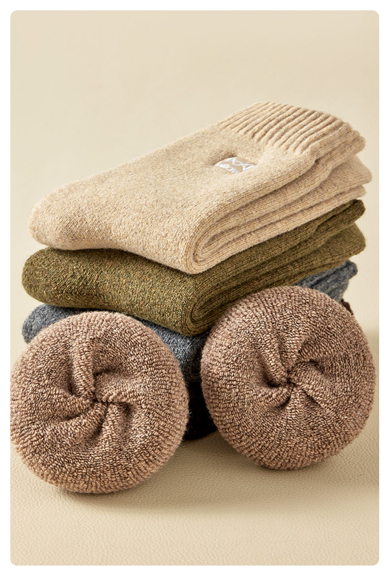 Thumbnail: MiiOW Merino Wool Socks Heated Cashmere Snow Boots Retro Brown Warm Towel Socks