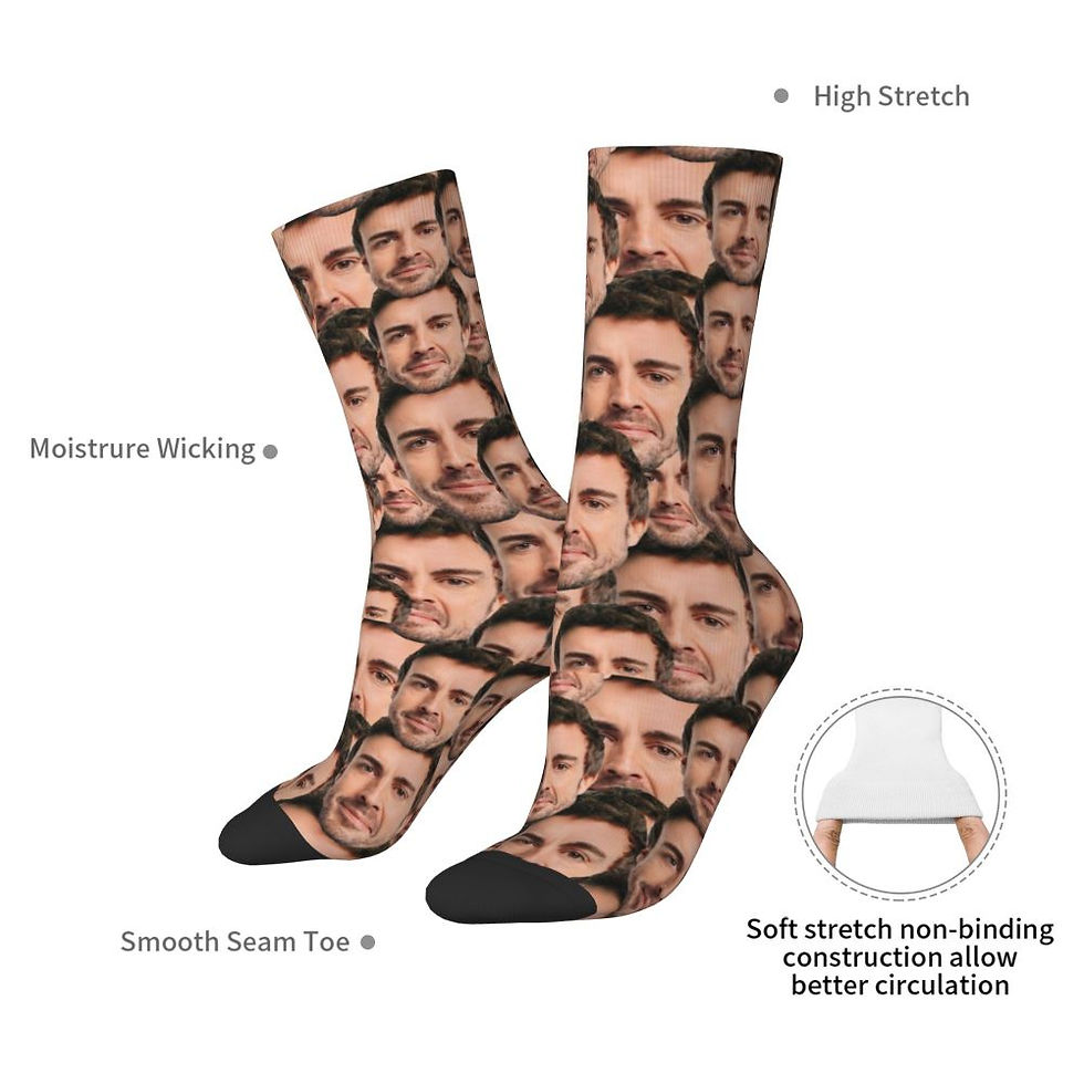 Thumbnail: Fernando Alonso Head Merch Crew Socks Skateboard Long Stockings Super Soft 