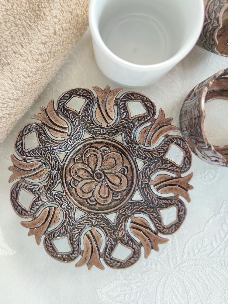 الصورة المصغرة: Coffee Cup Ceramic Heat Insulation Suit Vintage Luxury Palace Style Original 