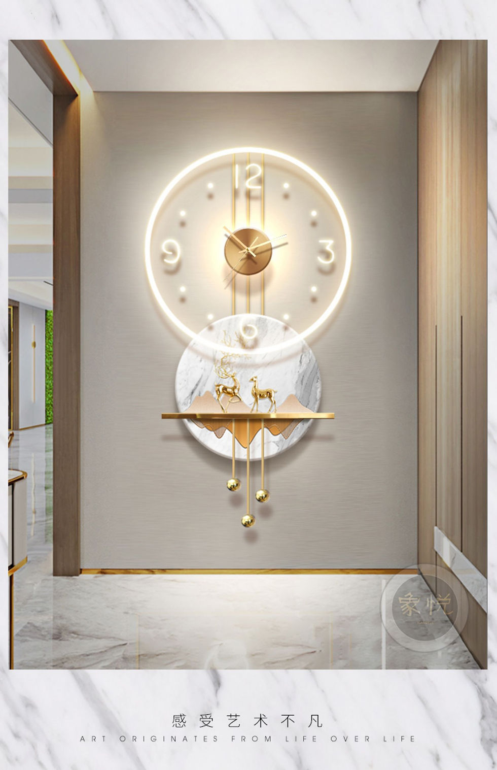 Thumbnail: Led Entrance Painting Three-Dimensional Luminous Modern Light Luxury Aisle Clock