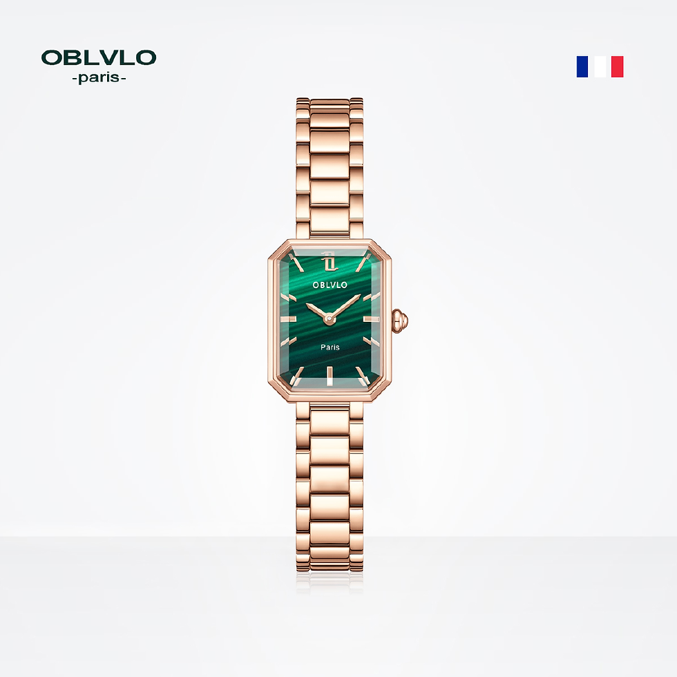 Thumbnail: OBLVLO Green Quartz Watch for Women Malachite Stainless Steel