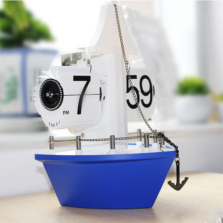 サムネイル： Retro Auto Flip Clock, Vintage Table Clock, Page Steamship, Digital Desk Watch