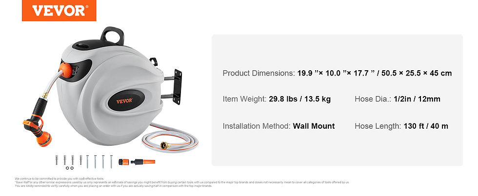 תמונה ממוזערת: Retractable Hose Reel 180° Swivel Bracket Wall-Mounted Garden Water Hose Reel 