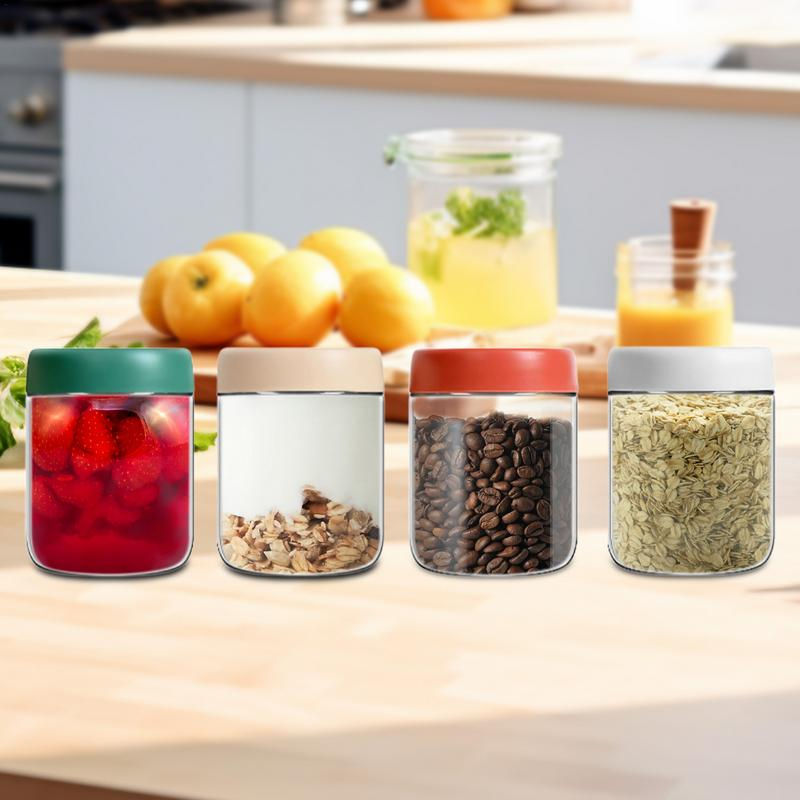 縮圖：air tight glass storage jars 4pcs Sealed Food Jar With Lids Stackable 