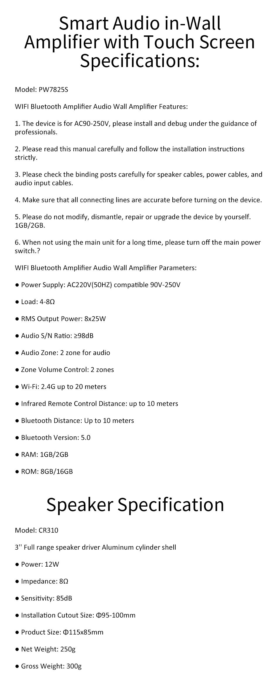 Miniatura: WiFi Bluetooth Wall Amplifier Metal Frame Android Amp Home Theater Sound System