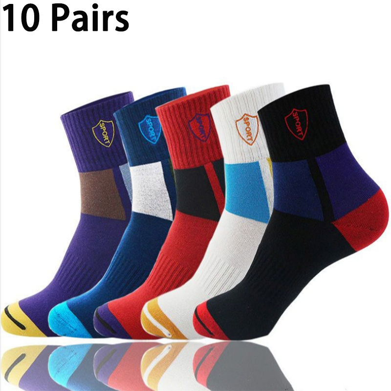 10 Pairs Men's Anti-odor Sweat Socks Mid-calf Sports Socks 