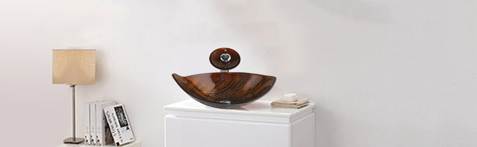Miniatura: Waterfall Basin Sink Faucet Glass Oval Vessel Sink Above Counter Glass Bowl