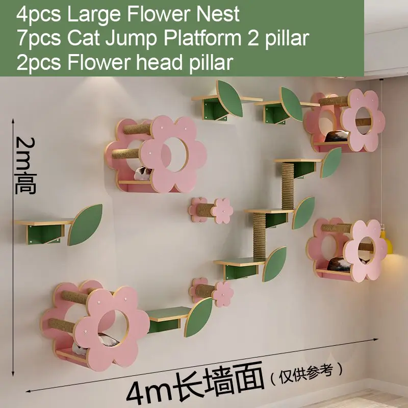 Thumbnail: Cat Nest, Jumping Platform Set, Pink Flowers, Value Wall Style, Pet Furniture