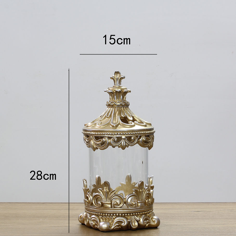 Thumbnail: Retro Gold Glass Jars Nordic Resin Carving Craft Cover Coffee Beans Storage 