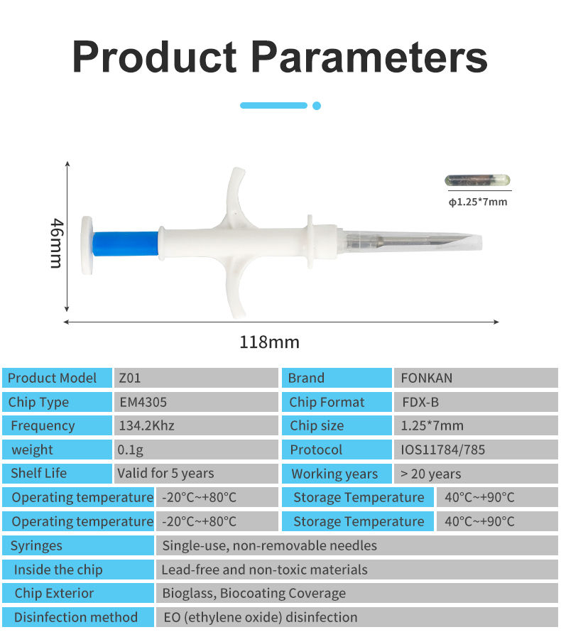 תמונה ממוזערת: Animal RFID Microchip Syringe for Cat Dog Fish Poultry Pet Animal 