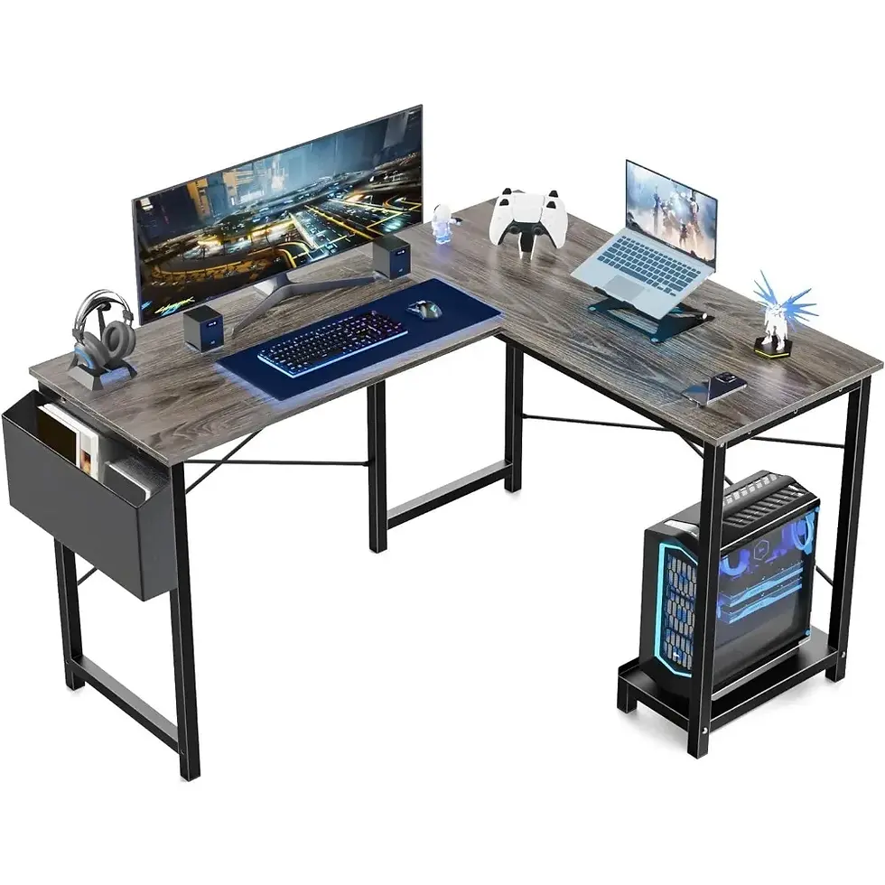 Thumbnail: L Shaped Computer Desk Wood Corner PC Gaming Table With Side Storage