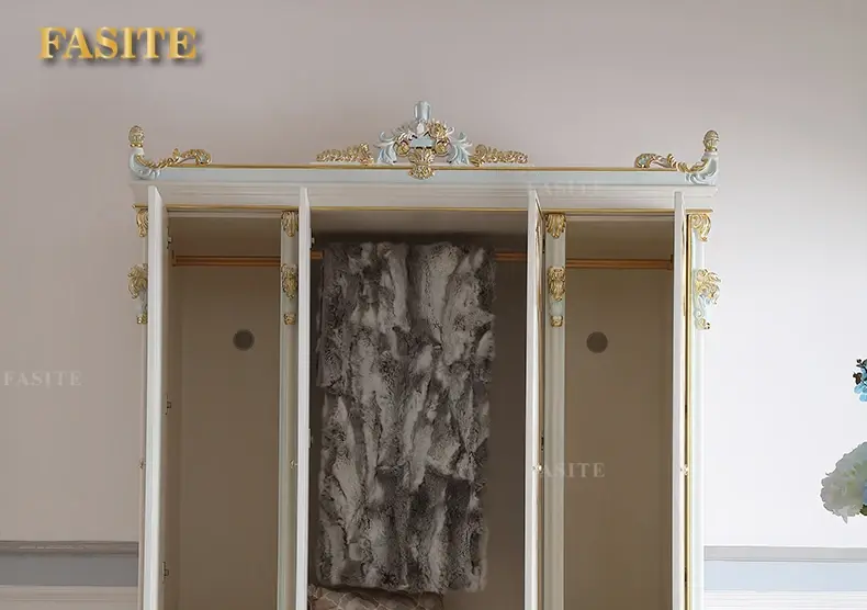 Thumbnail: Solid wood painted wardrobe European style villa bedroom, carved cabinet