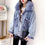 Миниатюра: Women Loose Fit Leopard Patchwork Faux Fur Collar Outwear Sleeve Jean Coat