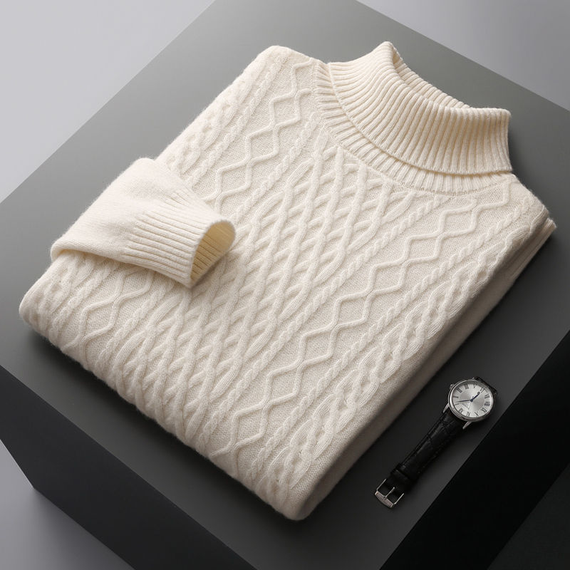Thumbnail: Merino wool winter men's high-necked double-stranded thick jacquard sweater
