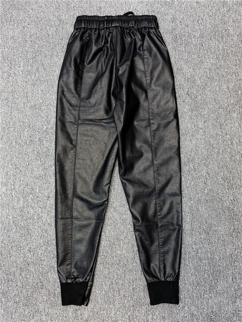 Thumbnail: Faux Leather Harem Pants Male Elastic Waist Pencil Trousers High Street Mens 
