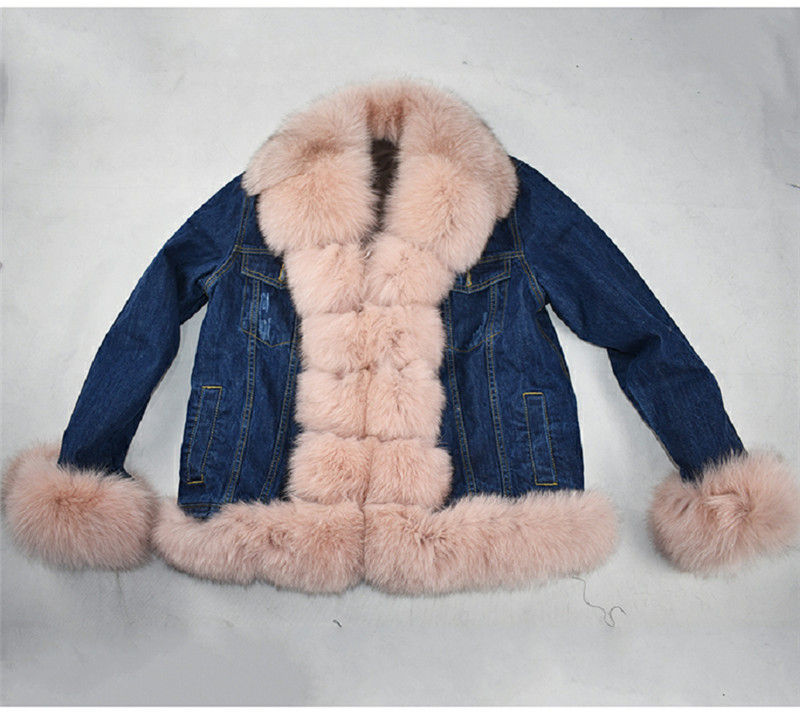 Thumbnail: Real Fox Fur Jacket for Women, Female Cowboy Jacket, Faux Fur Lining
