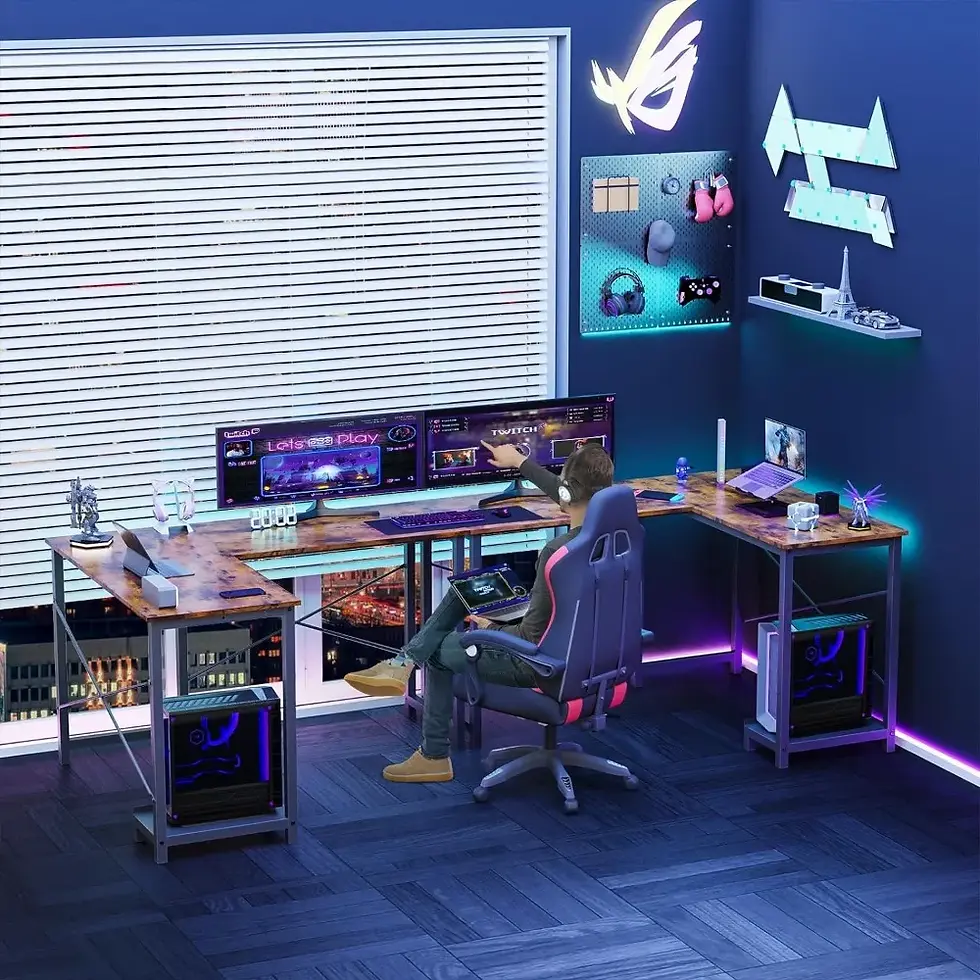 Thumbnail: L Shaped Computer Desk Wood Corner PC Gaming Table With Side Storage