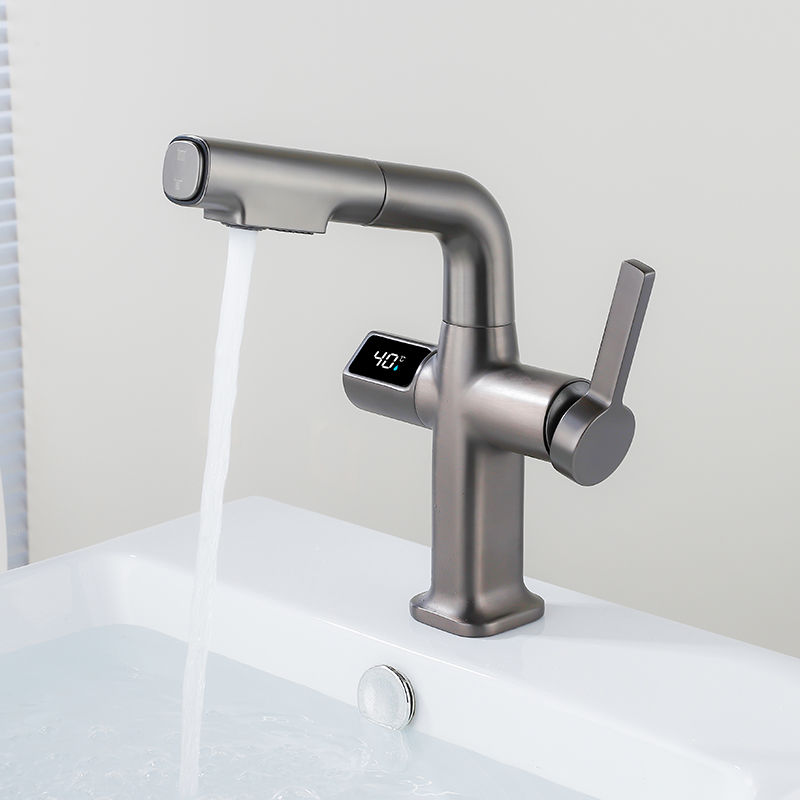 Miniature : Black Brass Bathroom  Faucet Set Basin Sink Faucet Digital Display Basin Faucet