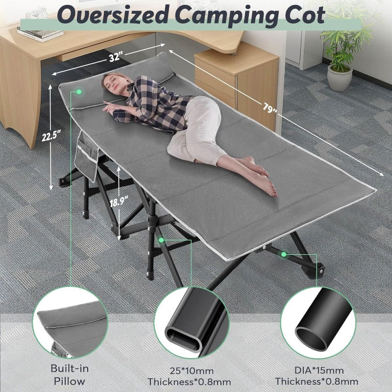 Thumbnail: XXL Folding Camping Cot for Adults Camp Cot, Oversized Sleeping Cot Mattress