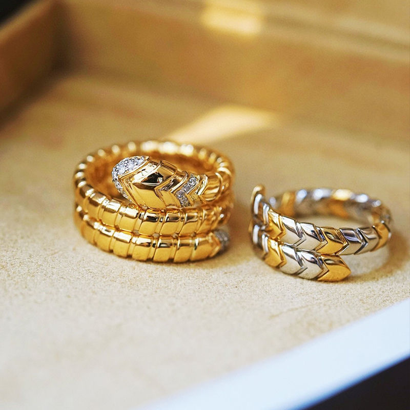 الصورة المصغرة: 18K Yellow Gold Real Diamonds Open Snake Ring