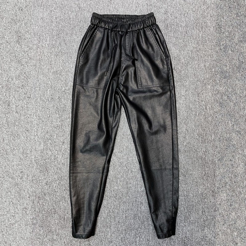 Thumbnail: Faux Leather Harem Pants Male Elastic Waist Pencil Trousers High Street Mens 