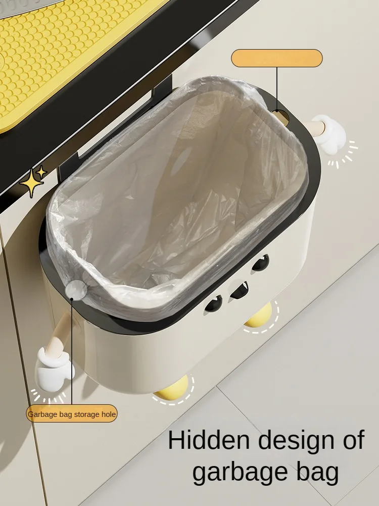 Thumbnail: Trash Can With Lid Wall-mounted Litter Bins Wastebasket Kitchen 