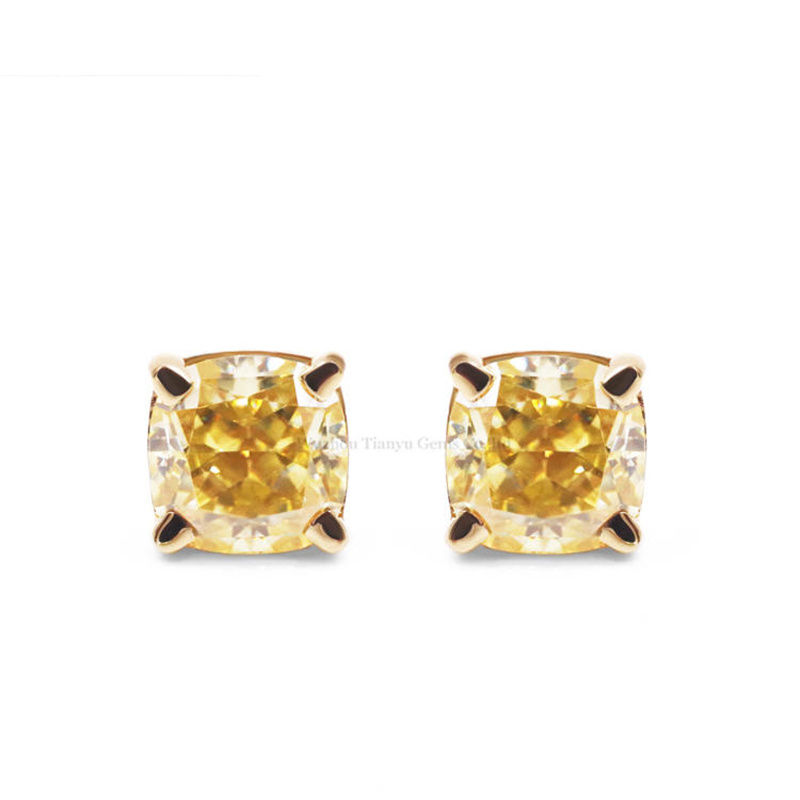 الصورة المصغرة: Gems 10K/14K/18K Yellow Gold Earrings for Women 6mm Cushion Crushed Ice Cut 