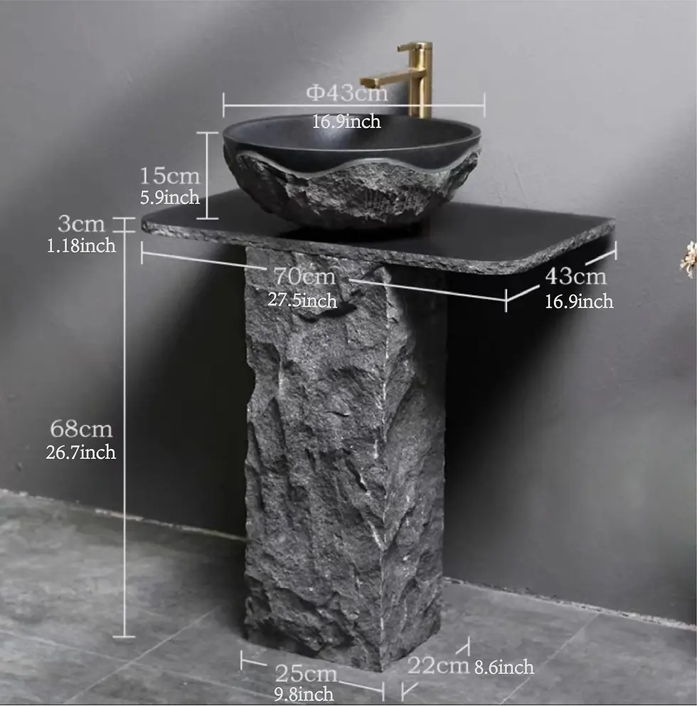 Miniature : Black Granite Pedestal Sink, Bathroom Stone Sink, Matching Taps and Downcomers