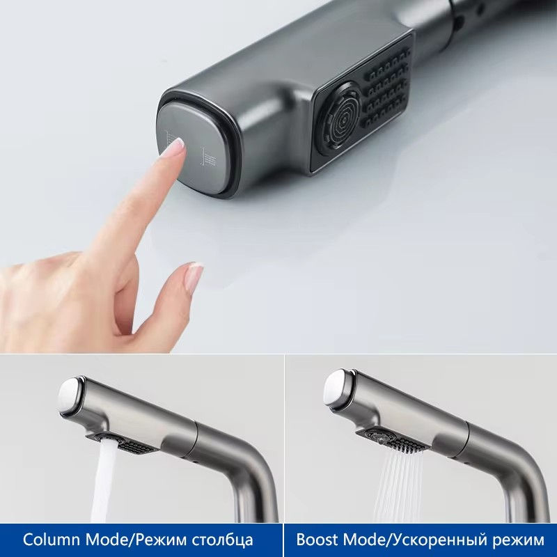 Miniature : Black Brass Bathroom  Faucet Set Basin Sink Faucet Digital Display Basin Faucet