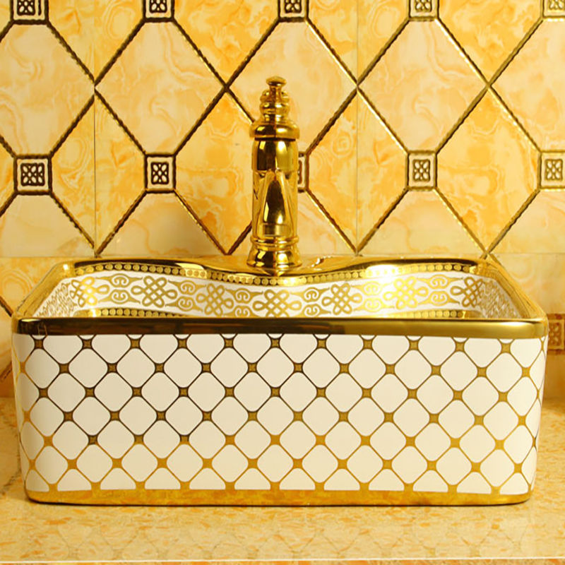 Thumbnail: Golden Wash Basin Bathroom Fixture Modern Kitchen Bathroom Counter Basin