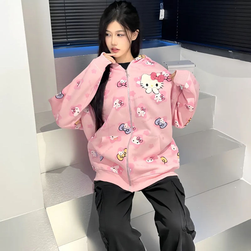 Миниатюра: Hello kitty Anime Sweet Sherpa Hooded Sweatshirt Zipper Jacket 